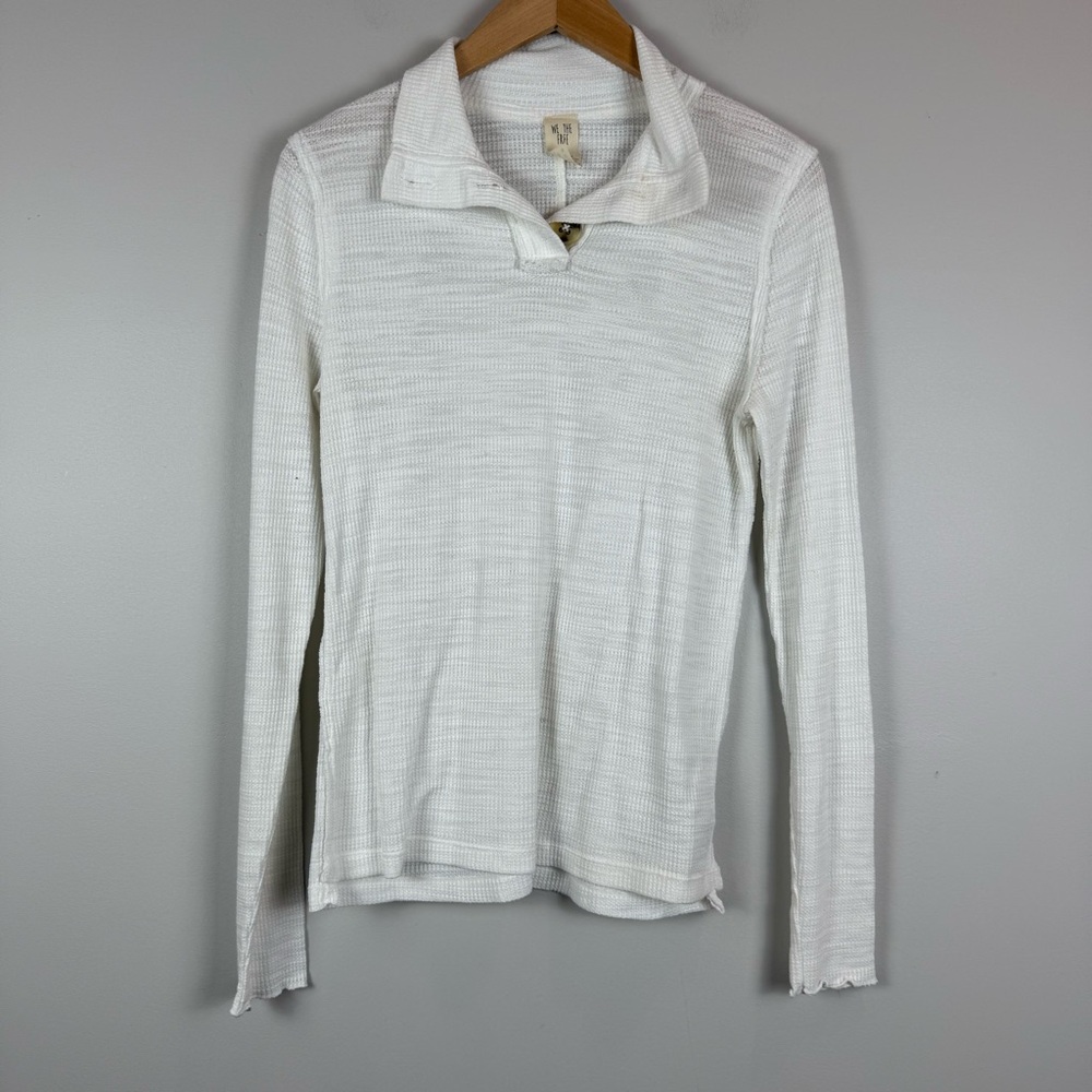 We The Free People Top Women's M White Waffle Knit Henley Neck Long Sleeve Basic